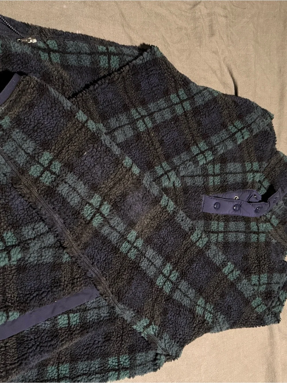 Polo by Ralph Lauren Navy & Green Plaid Zip-Up Sherpa Sweater